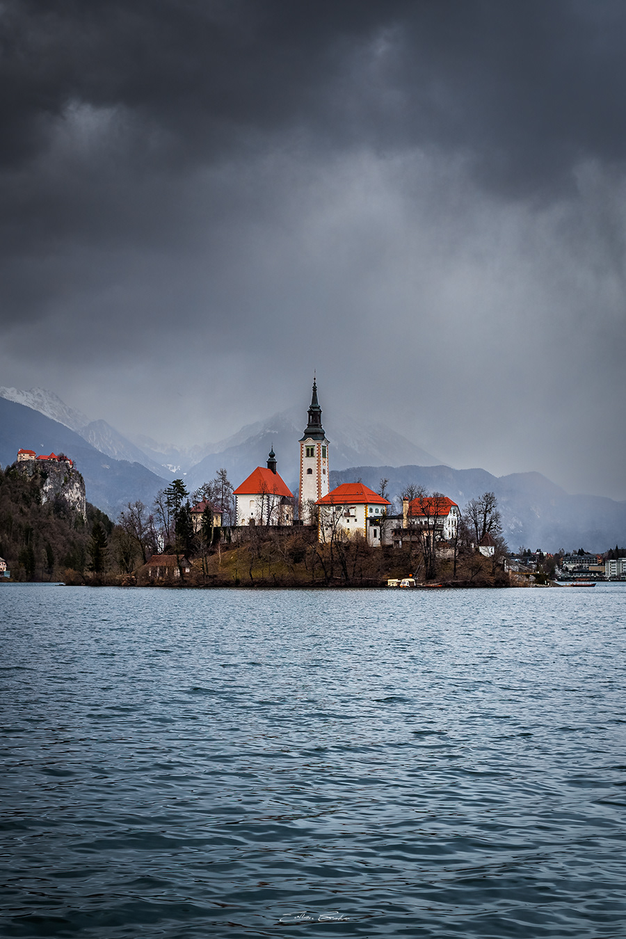 Bled Island on a cloudy winter day