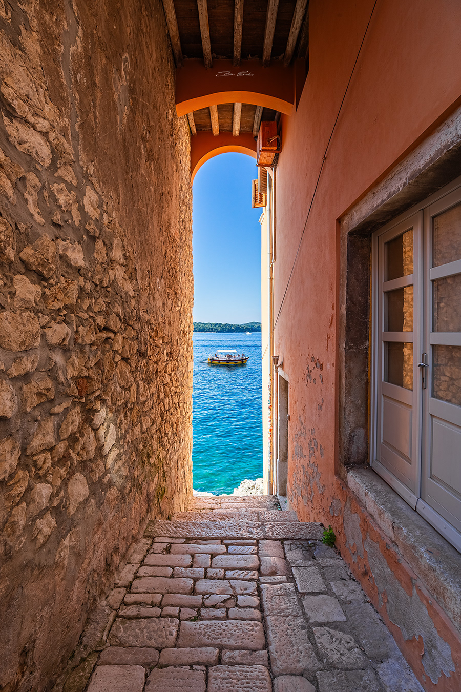 Narrow alley in Rovinj, Croatia