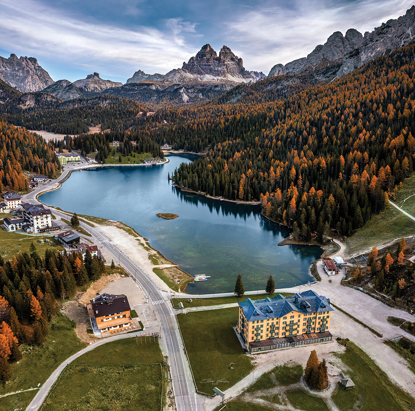 Lake Misurina with Tre Cime di Lavaredo peaks