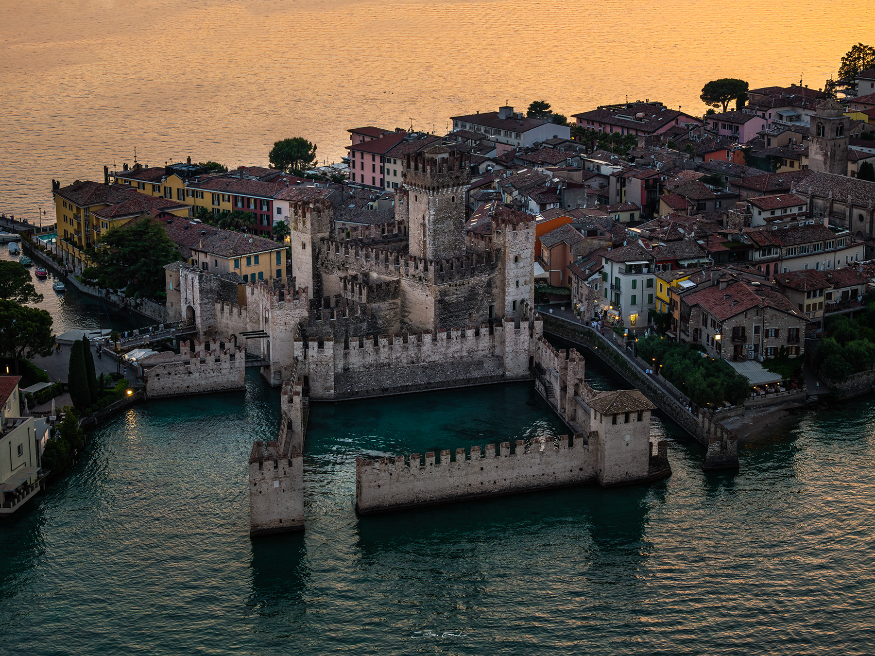 Scaligero Castle at sunset from above - Sirmione, Italy