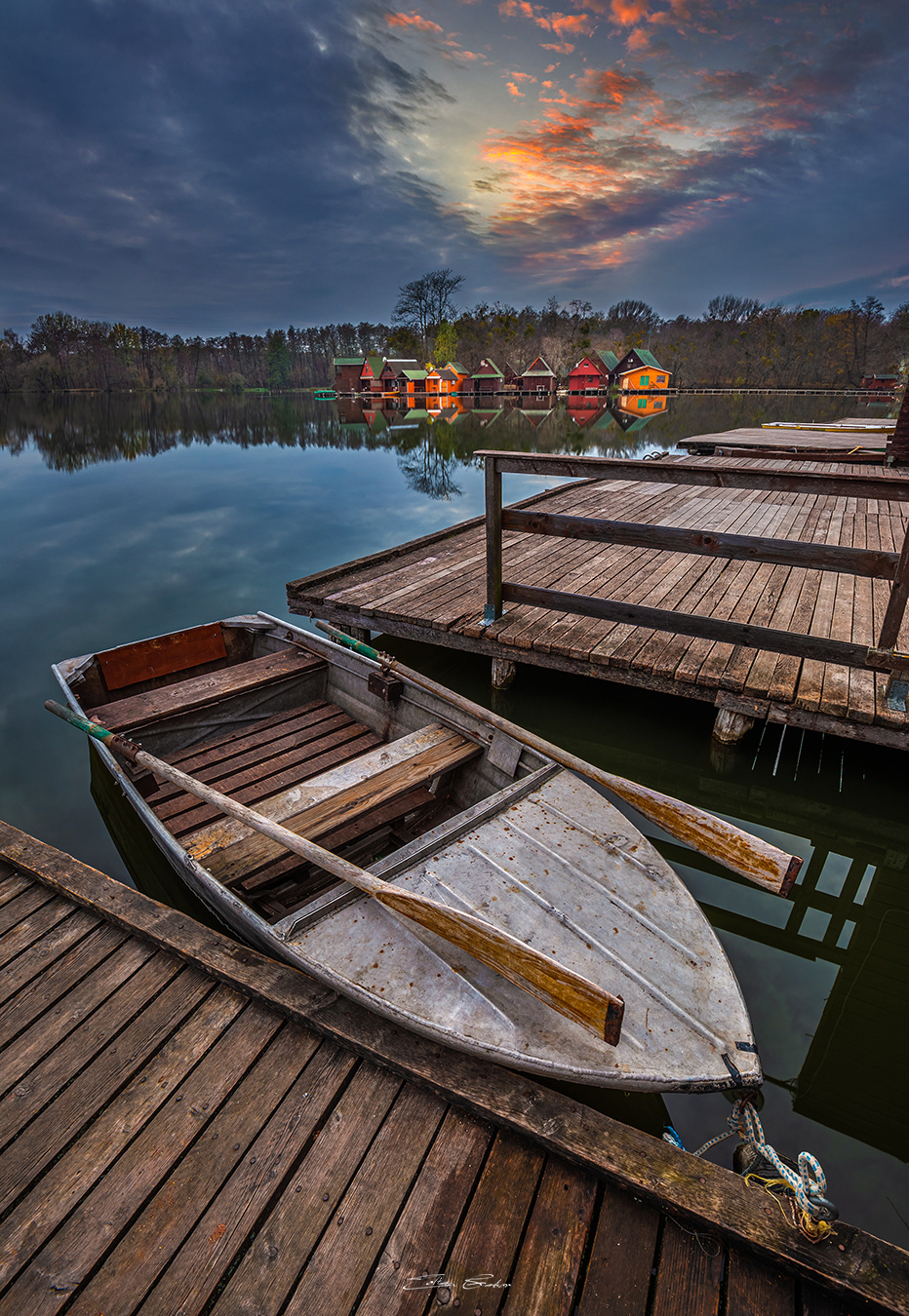 Boat at Lake Derito at sunset