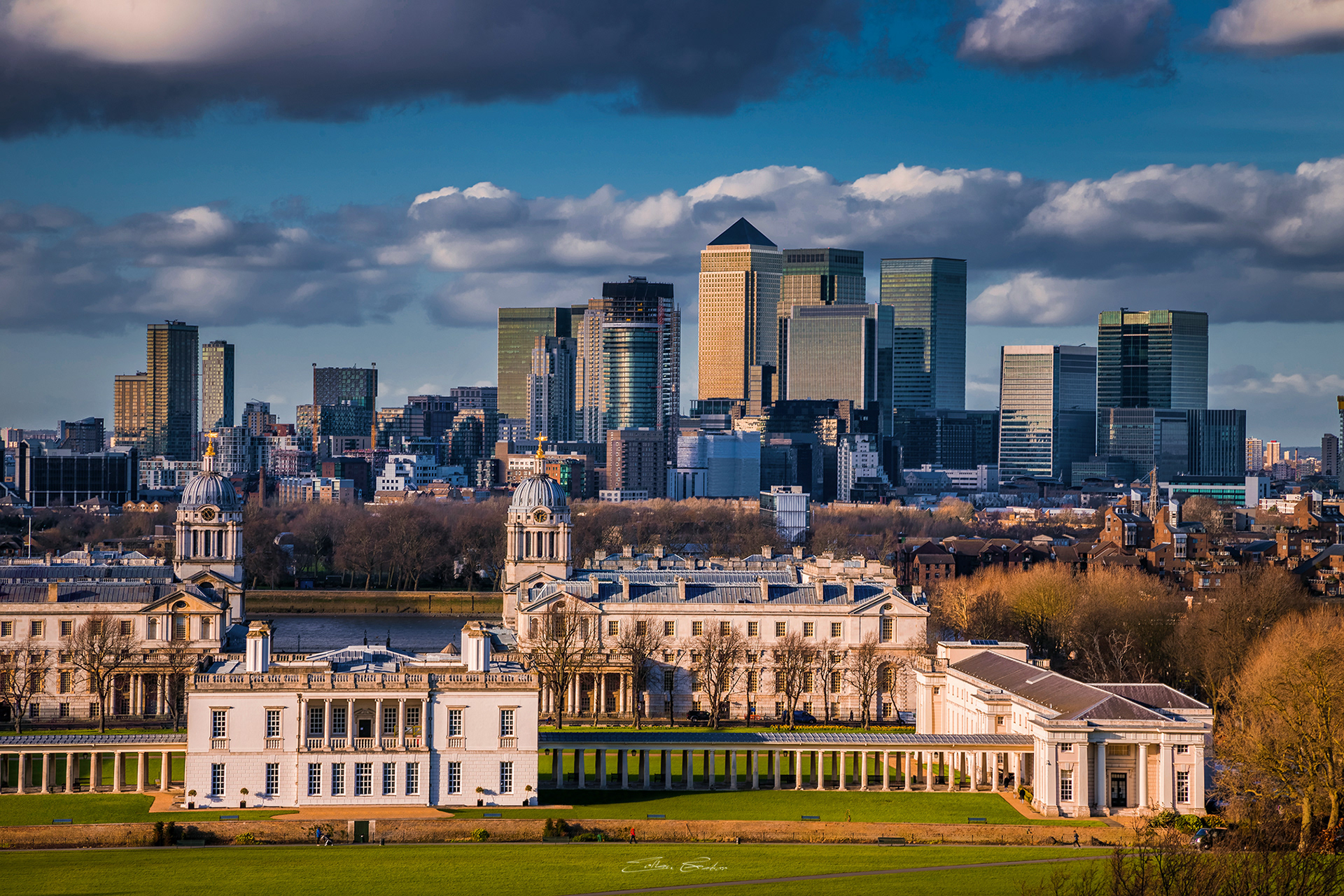 The view from Greenwich with Canary Wharf