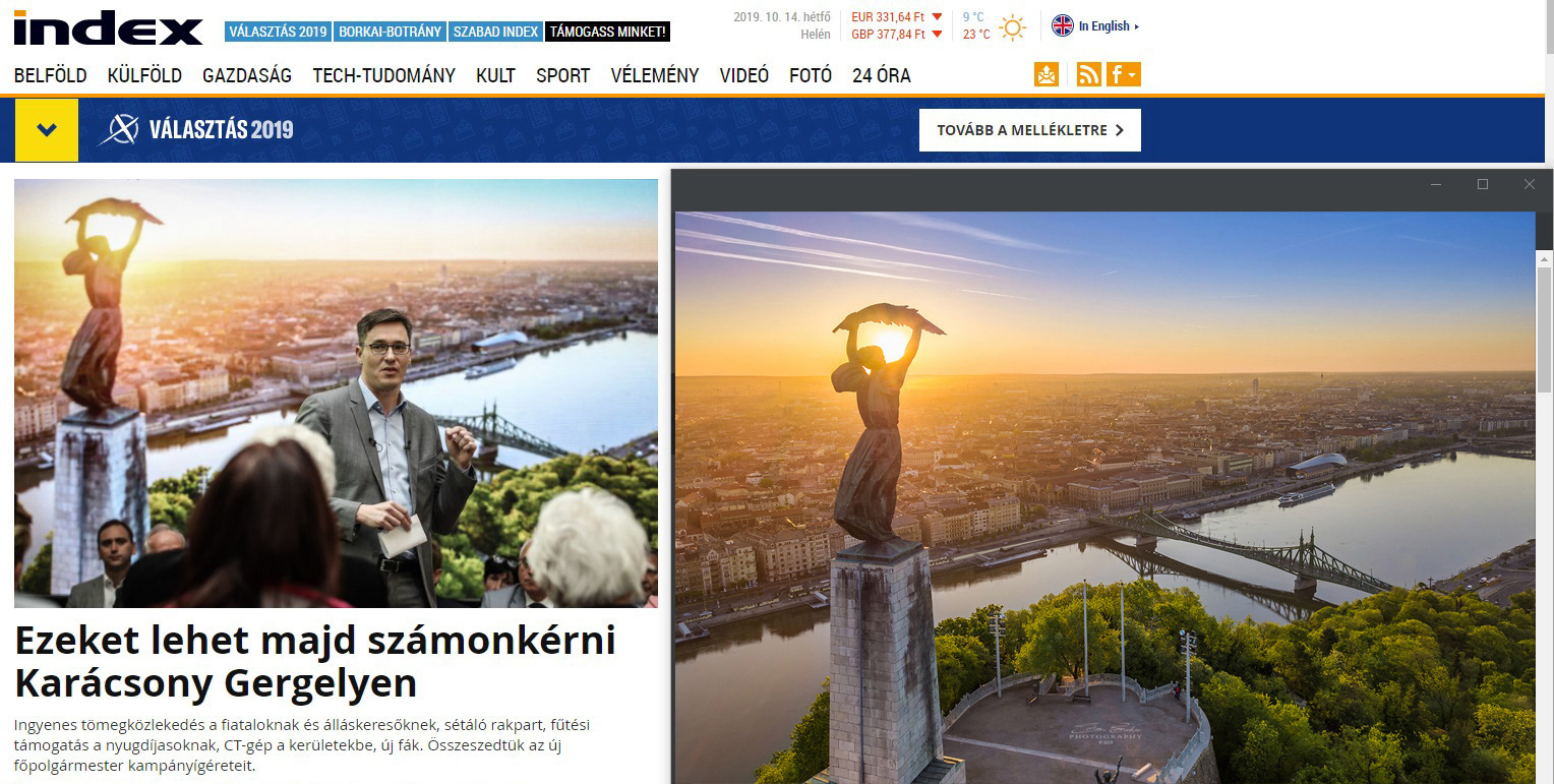 Gergely Karácsony, the mayor of Budapest in front of my photo about the Statue of Liberty