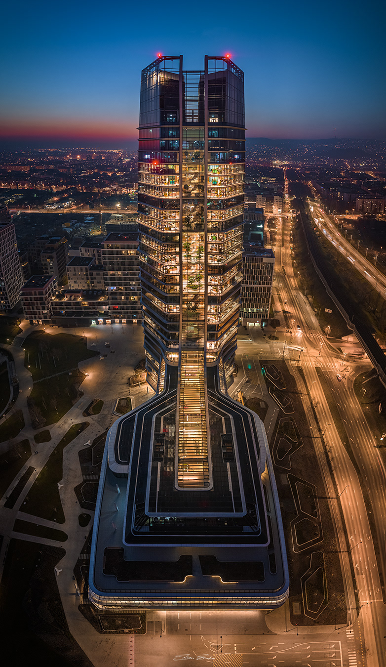 Budapest, Hungary - MOL Campus skyscraper from above