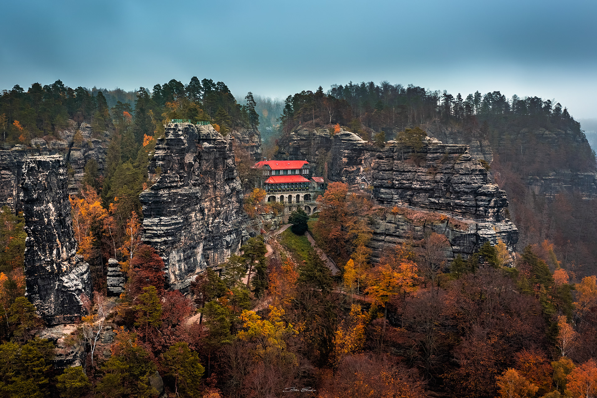 Aerial view of Pravčická brána (Pravcicka Archway)