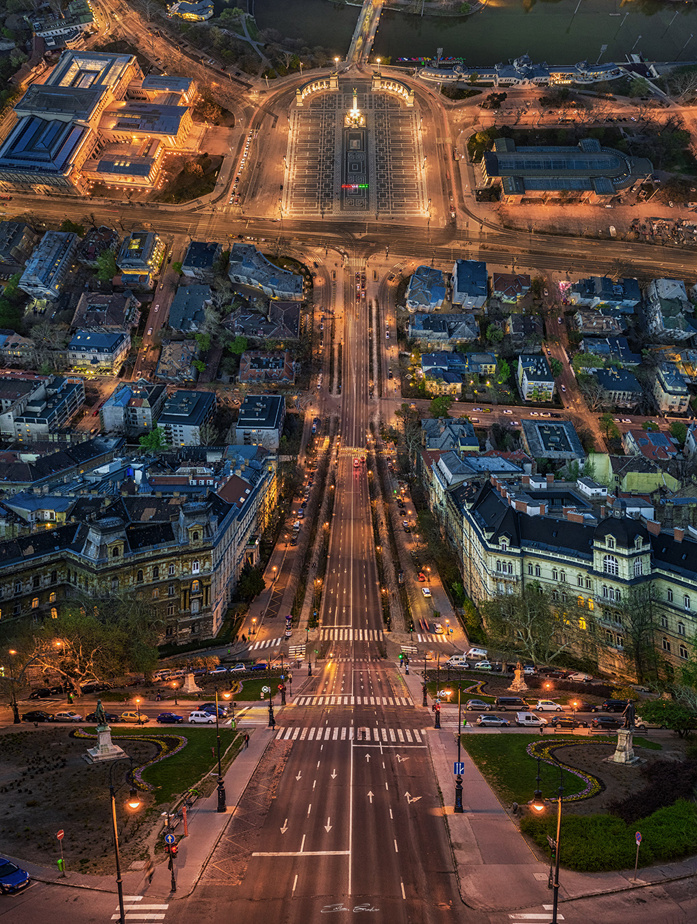 A special 'Droneception' image of Andrássy street and Heroes' Square