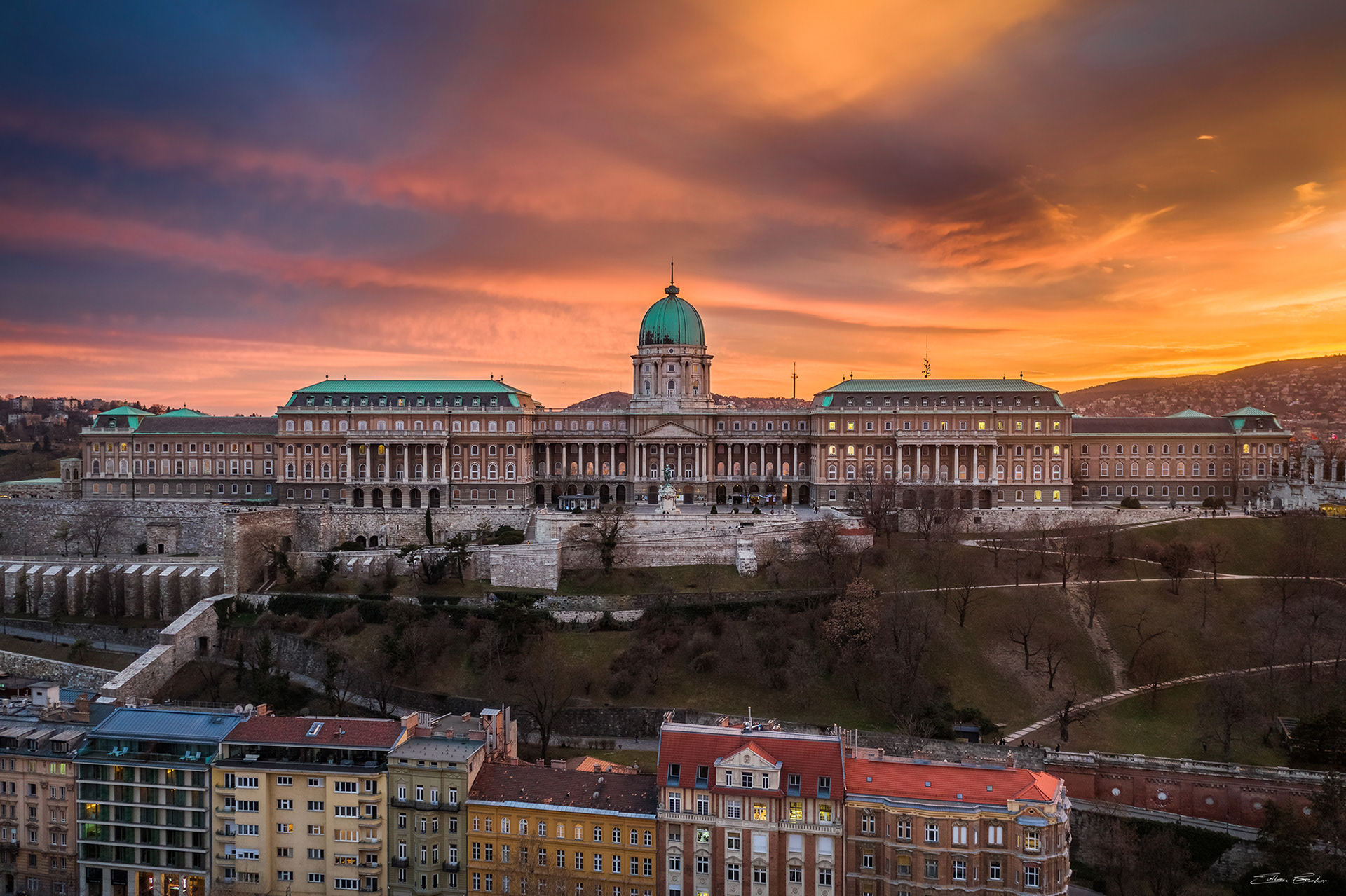 Buda Castle with a dramatic sunset