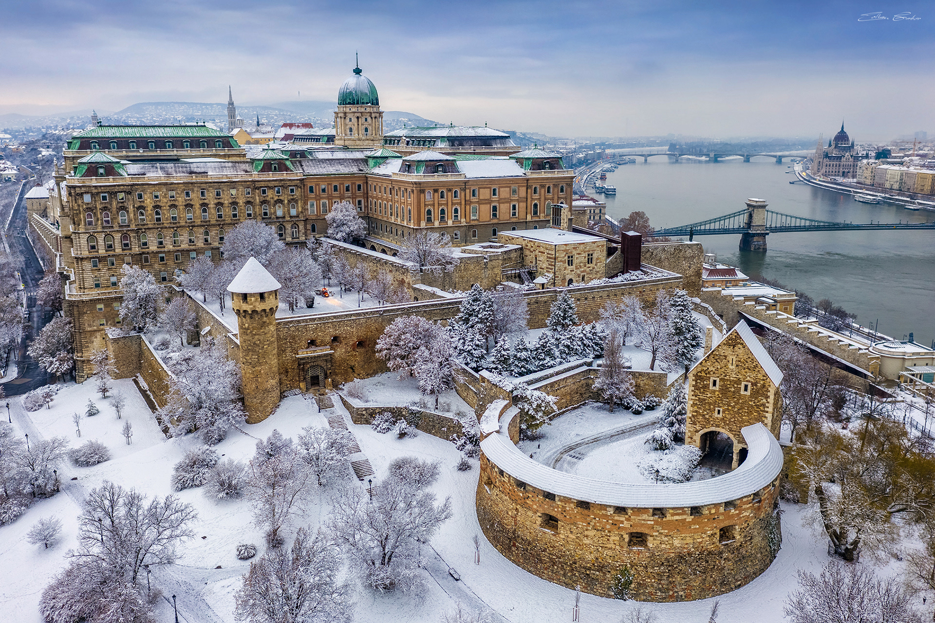 Snowy Buda Castle on a nice winter day
