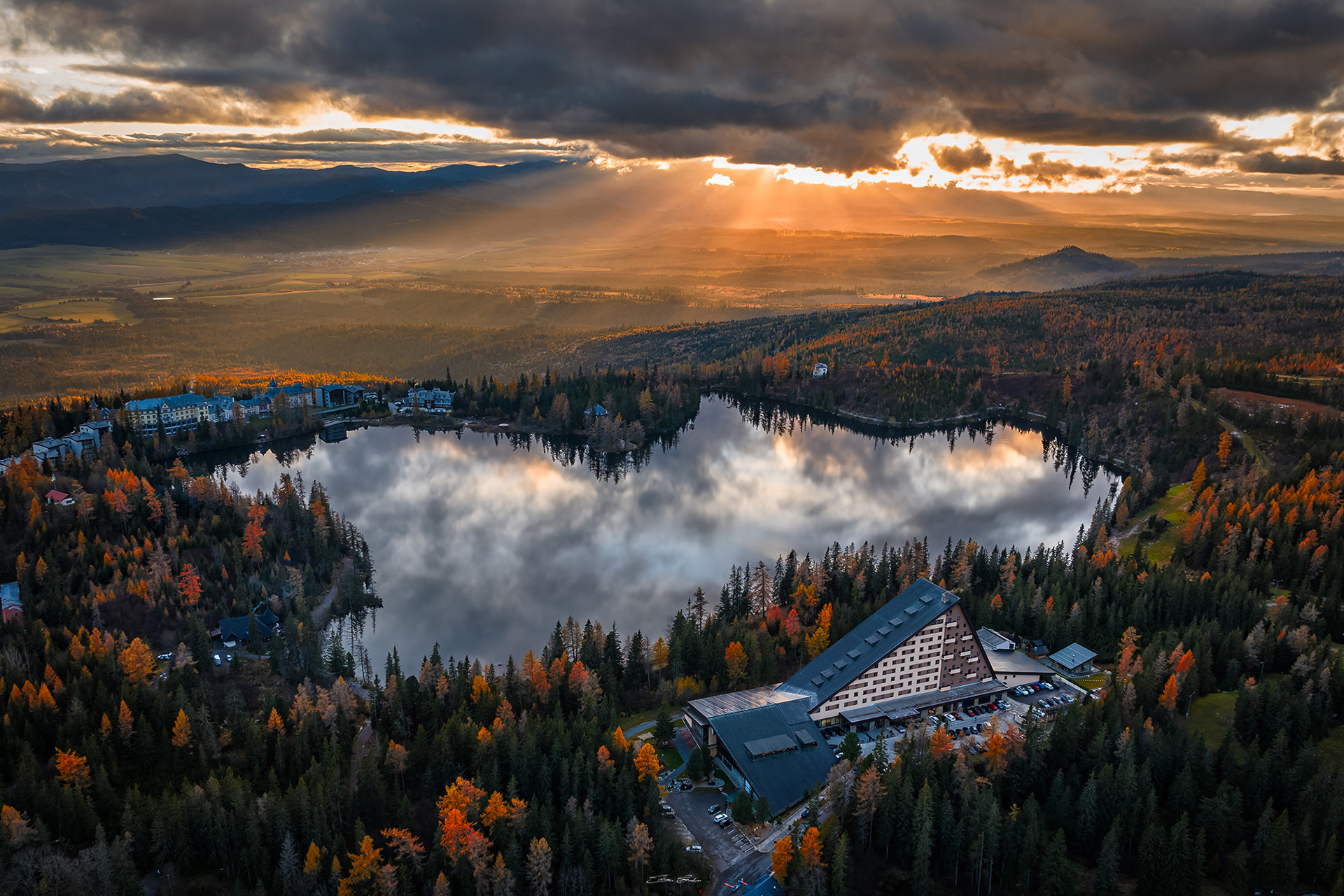 Aerial view of Strbske lake
