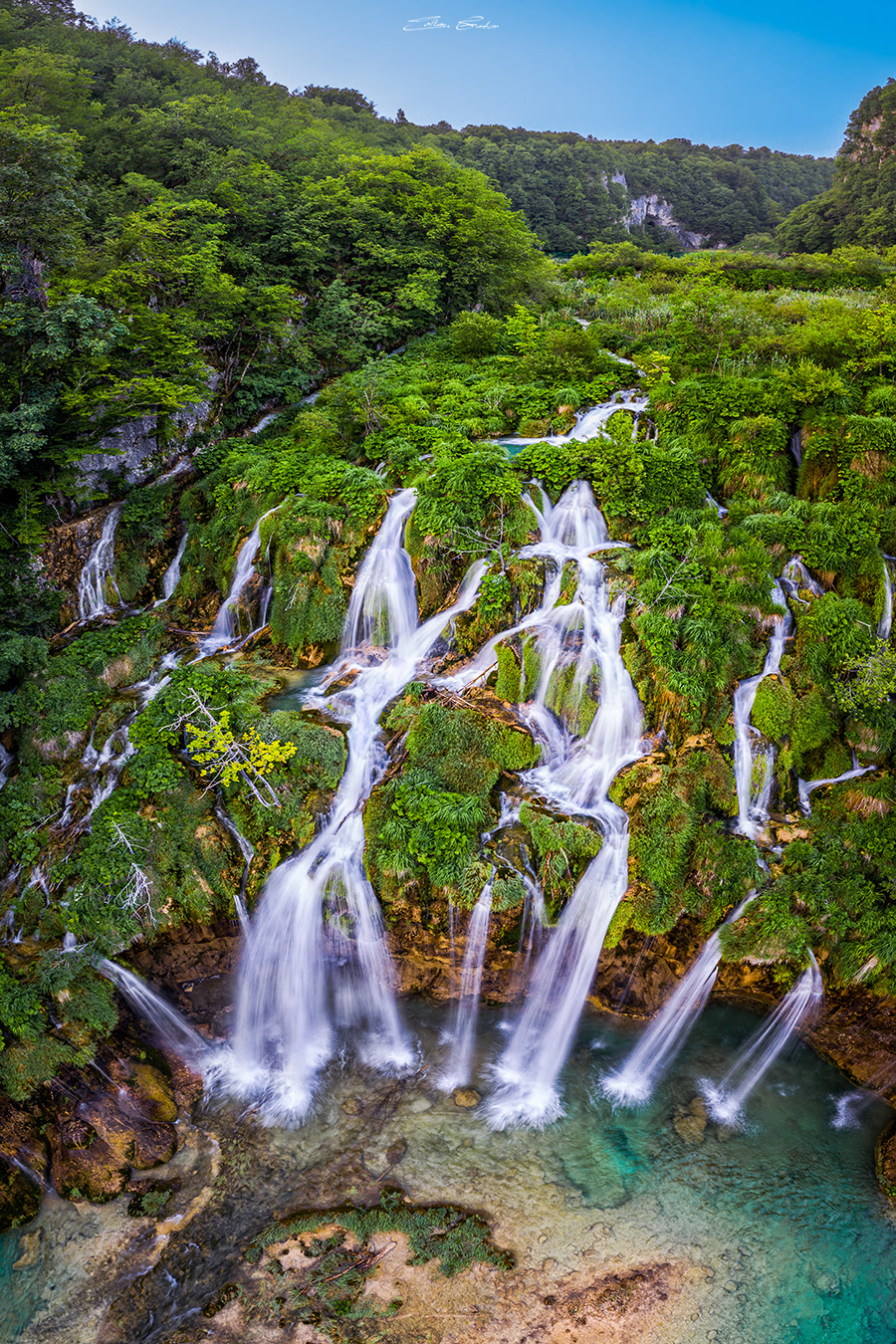 Waterfalls of Plitvice Lakes from above