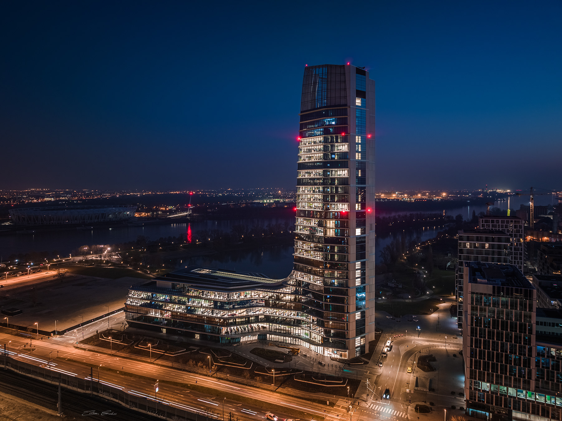 Budapest, Hungary - MOL Campus skyscraper from above