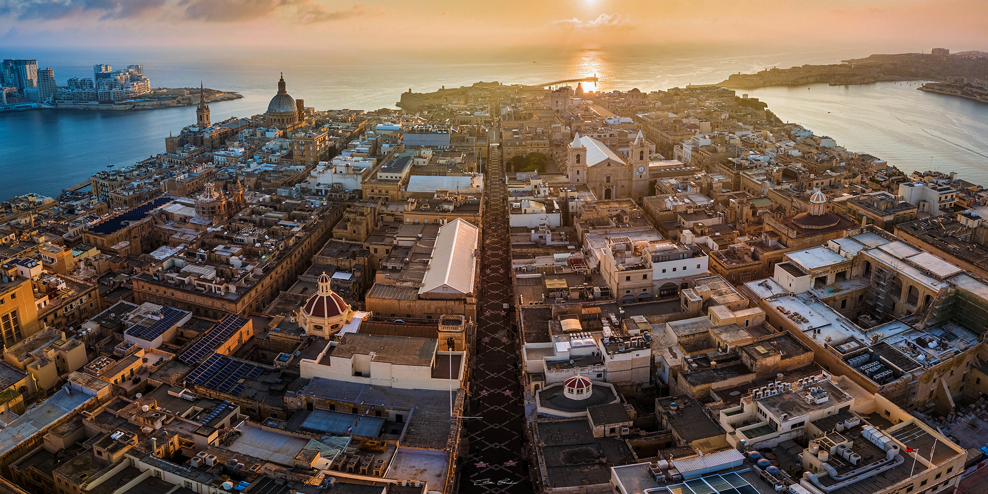 Valletta from above at sunrise