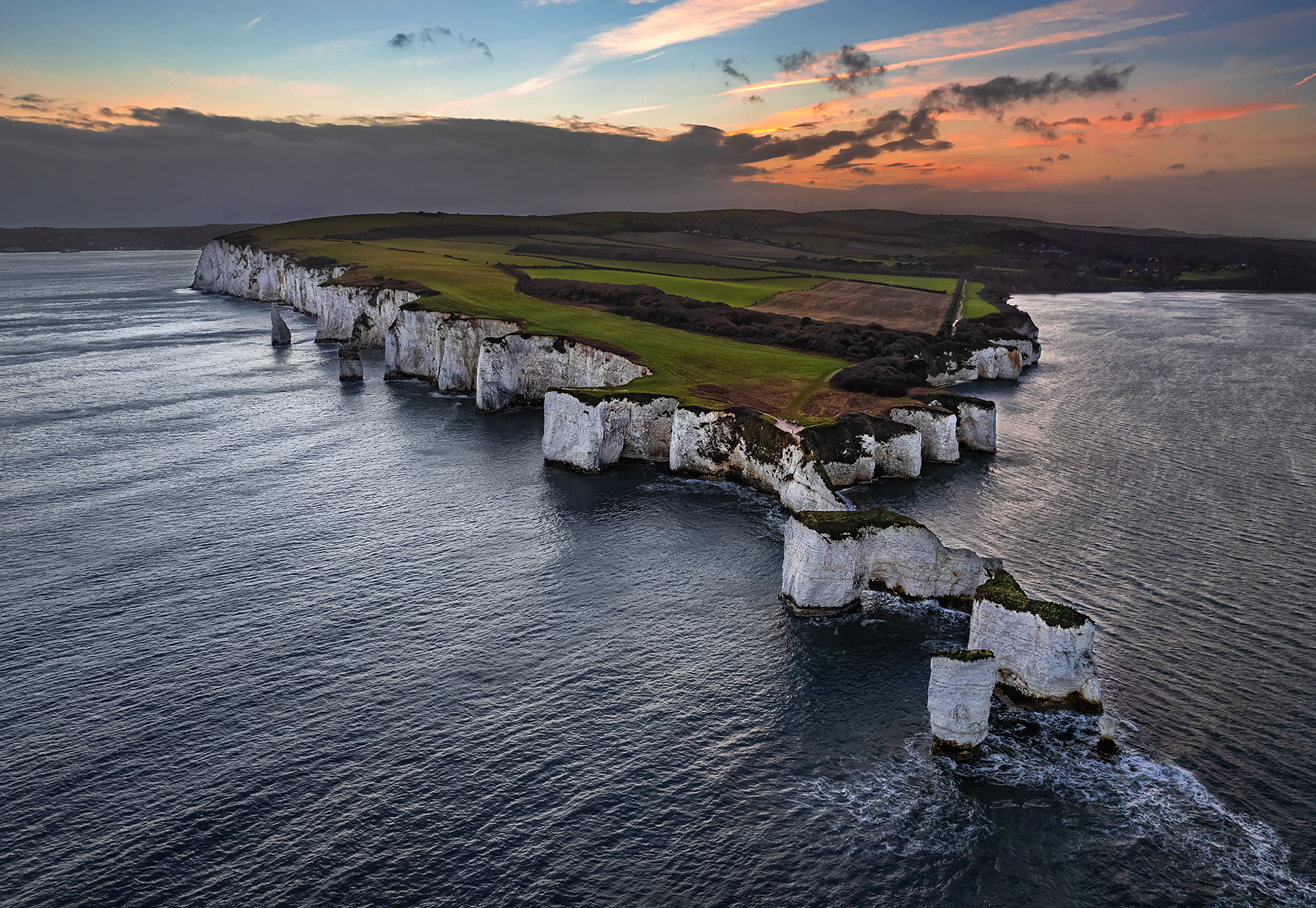 Aerial view of Old Harry Rocks - Dorset, UK