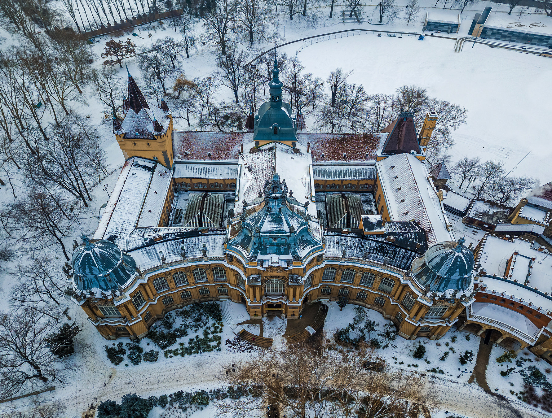 Snowy Museum of Agriculture at winter time from above