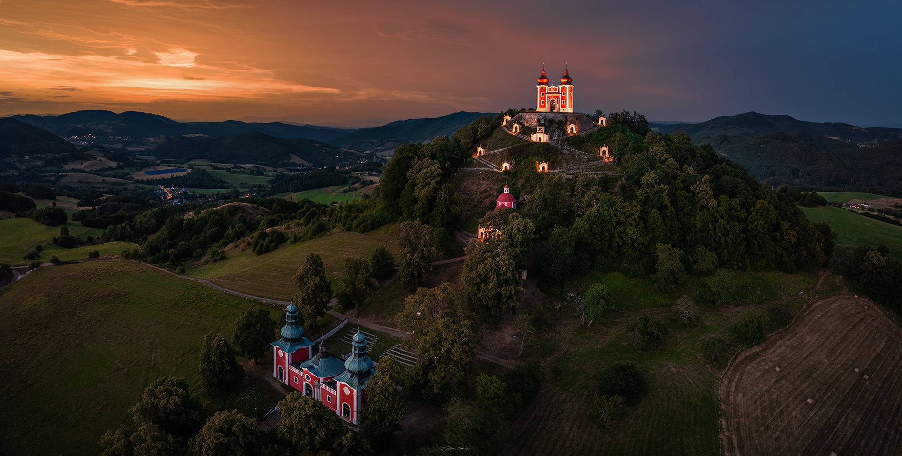 Aerial view of Calvary Banská Štiavnica - Slovakia