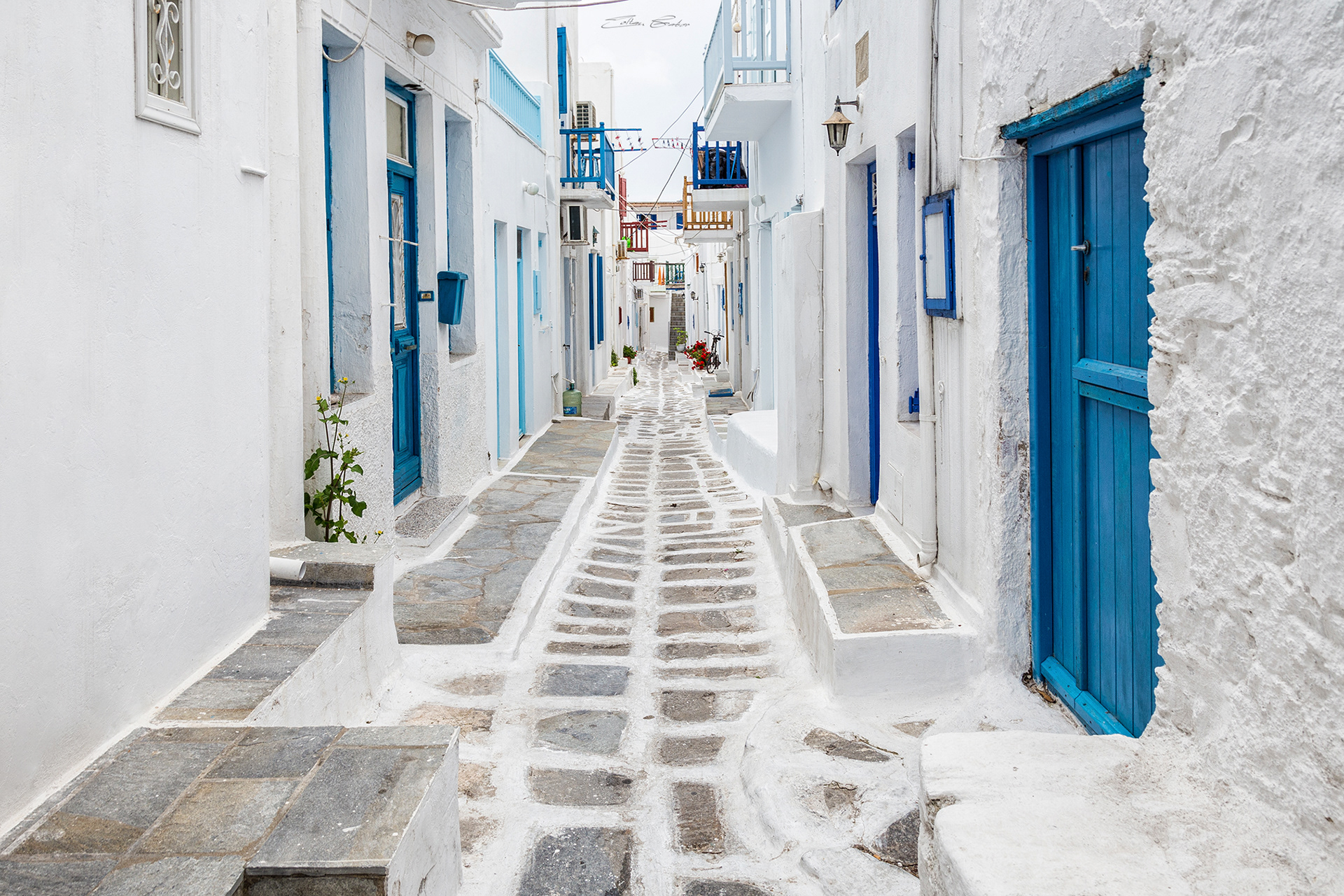 Whitewashed alley in Mykonos