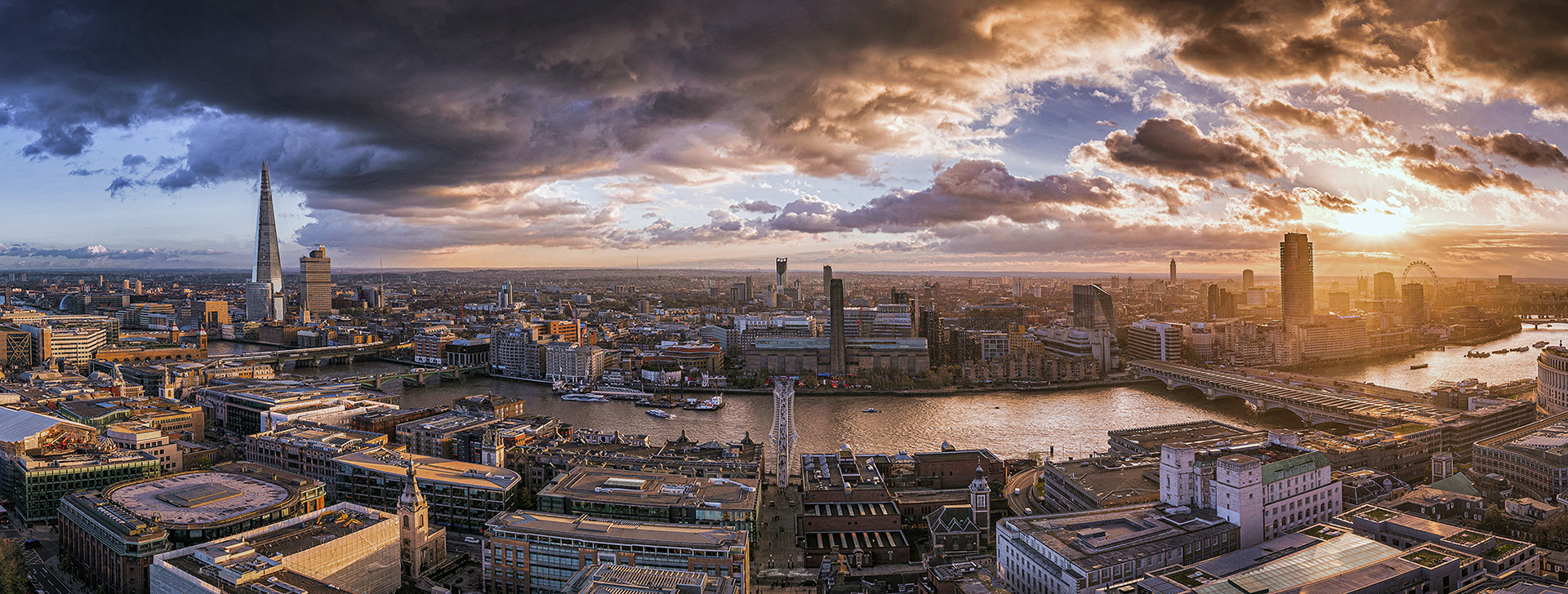 The Shard, Tate Modern and Millennium Bridge on the Panoramic view of London