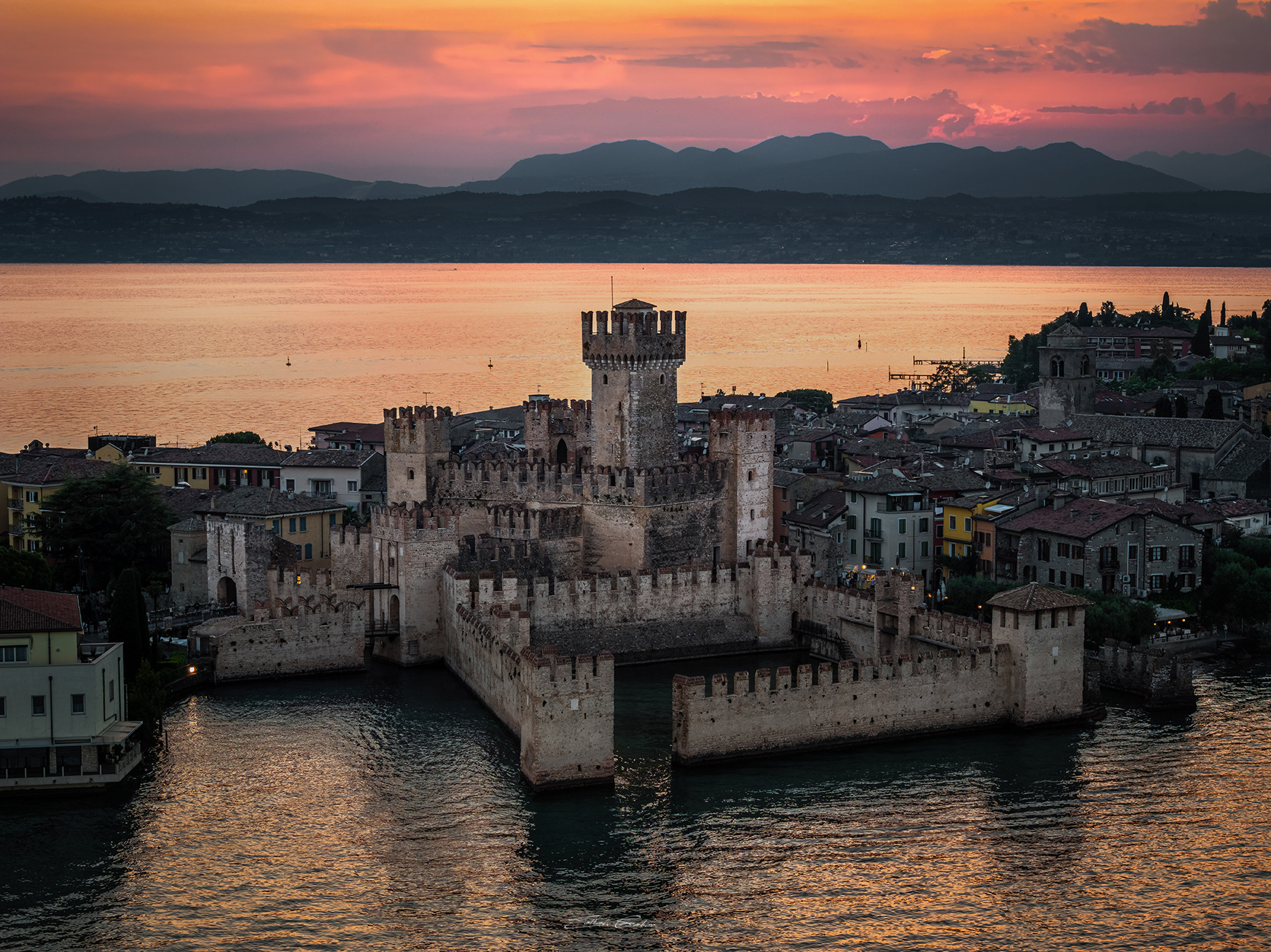 Scaligero Castle at sunset from above - Sirmione, Italy