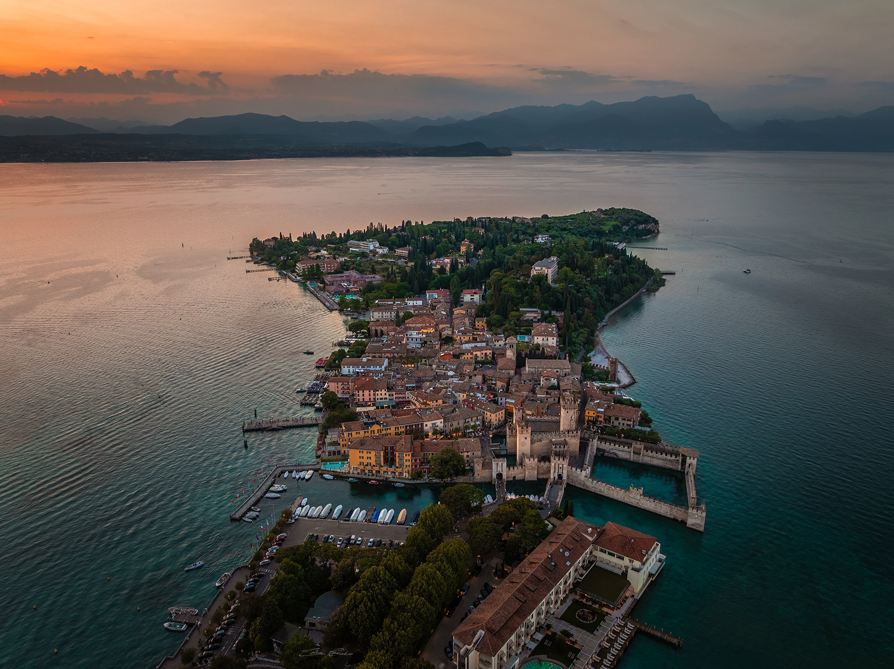 Sirmione from above at sunset