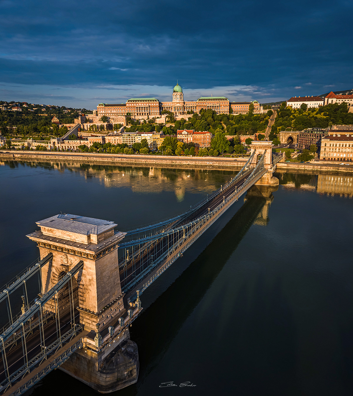 Széchenyi Chain Bridge and Buda Castle Royal Palace from above