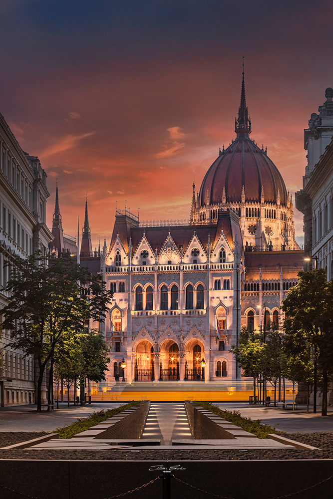 Parliament of Hungary with Yellow Tram