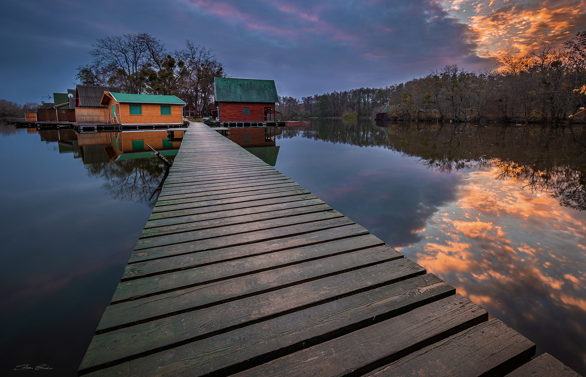 Colourful Fishing Huts at sunset