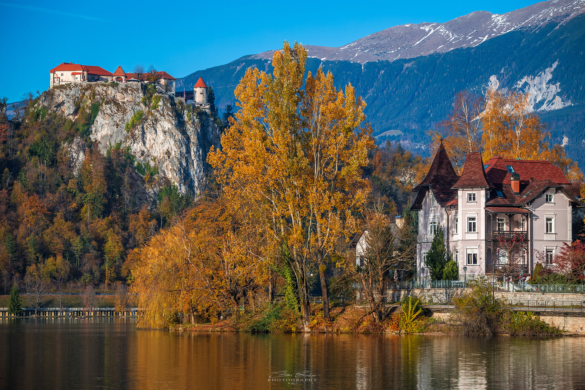Autumn colours of Bled with Bled Castle