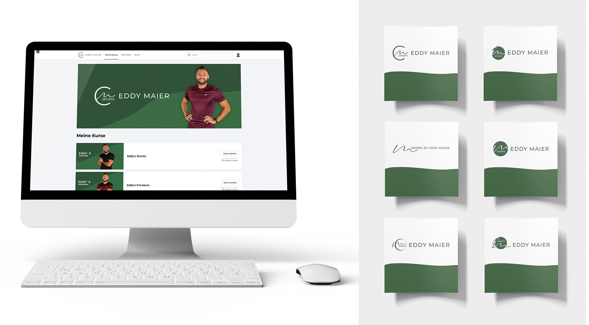 Logoentwürfe und Thumbnails für das Onlinefitnessprogramm EM Sports