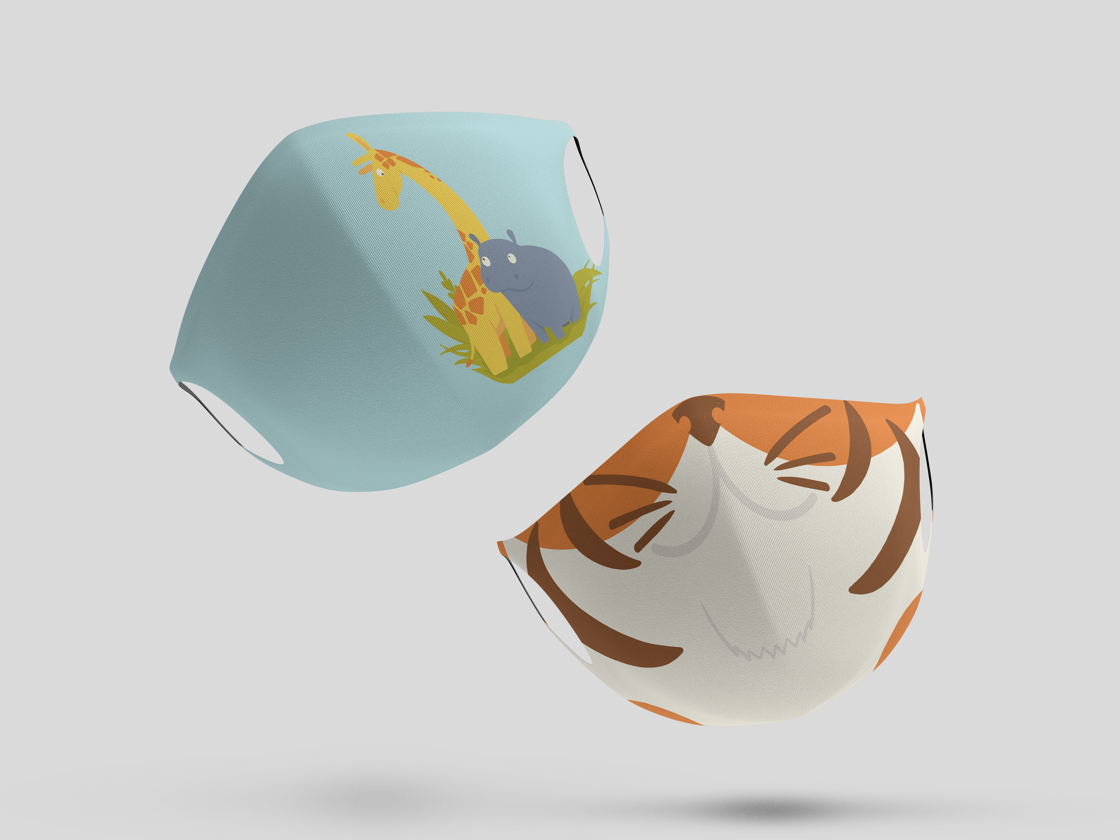 Child masks - group of animals pattern and tiger mouth pattern
