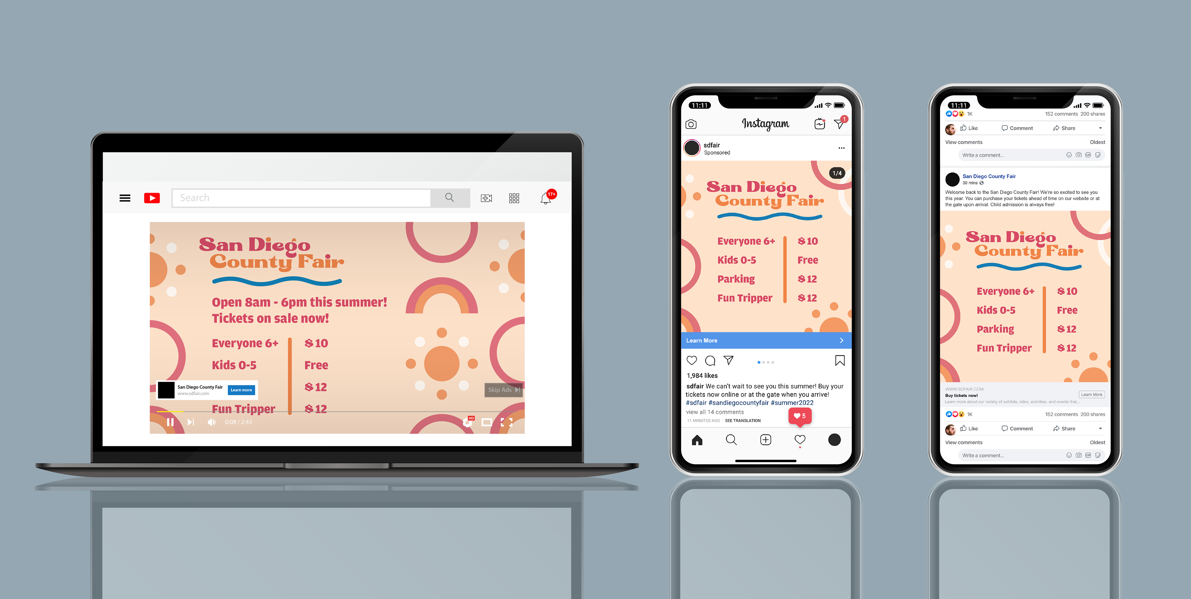 Ad campaign for Youtube, Instagram, and Facebook. Ticket Information.