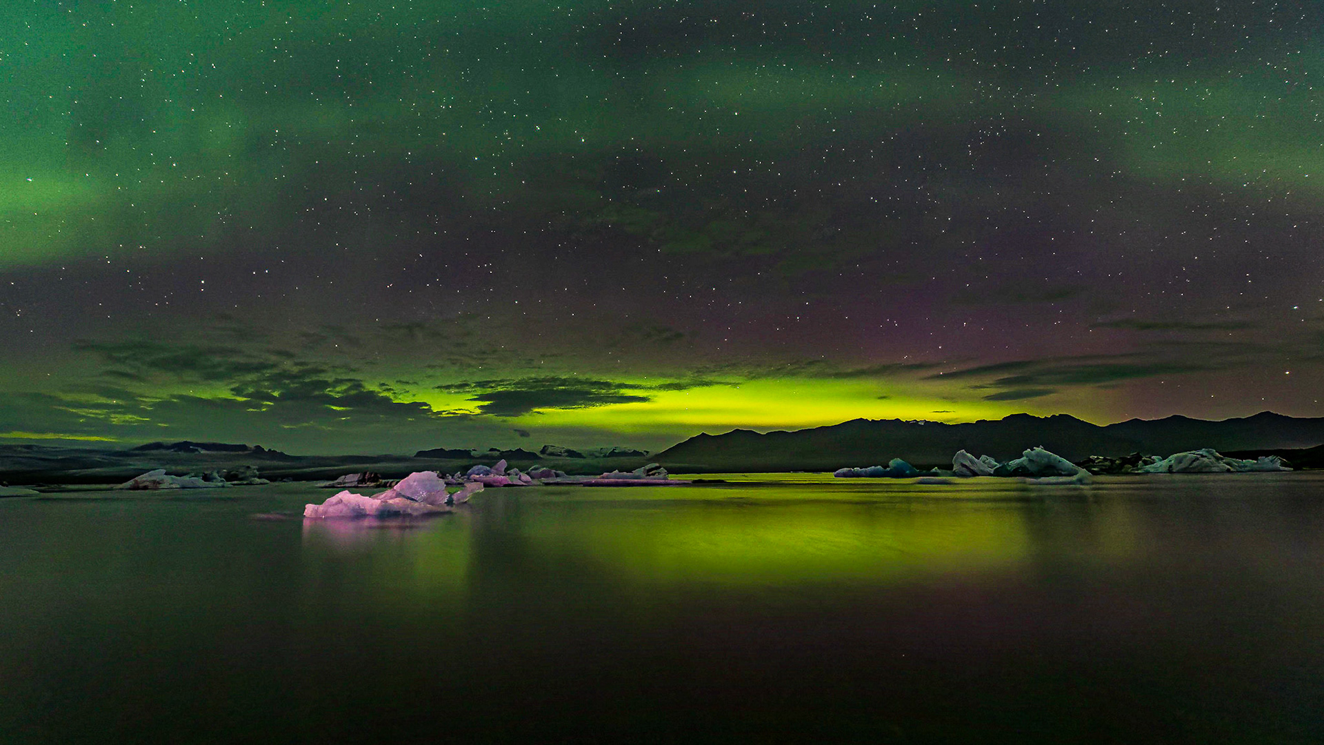 Polarlicht am Jökulsarlon