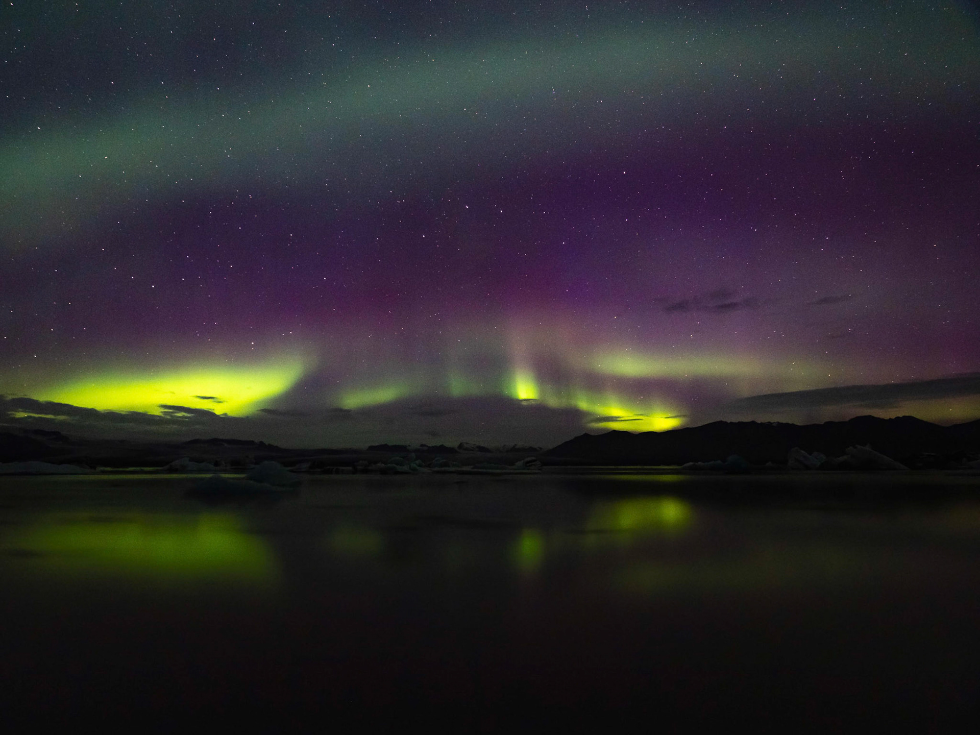 Polarlicht am Jökulsarlon