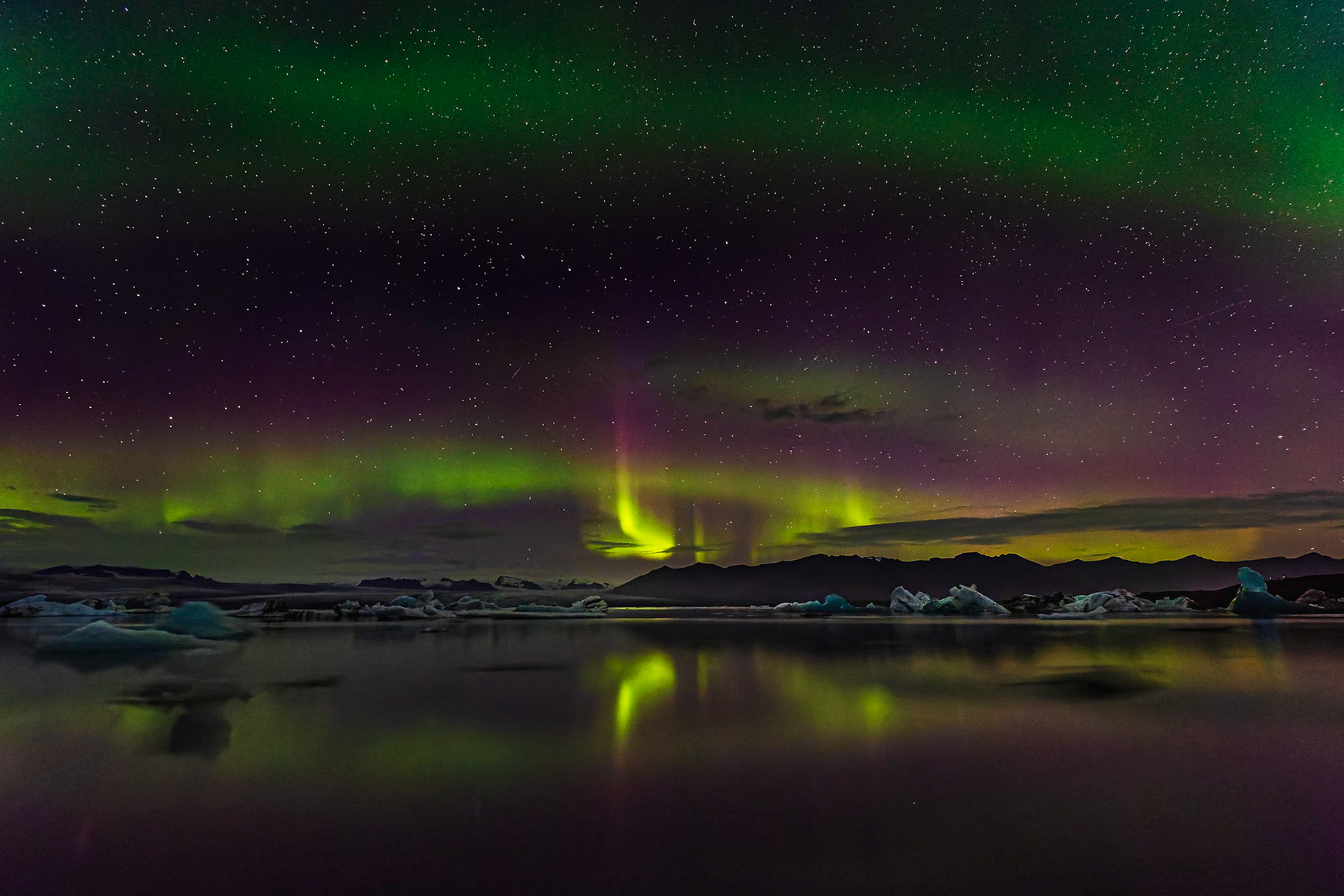 Polarlicht am Jökulsarlon