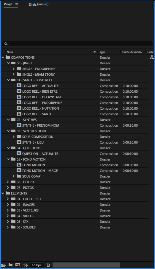 SANTE MAGAZINE - PROJET - Organisation du projet After Effects (d'habillage vidéo)