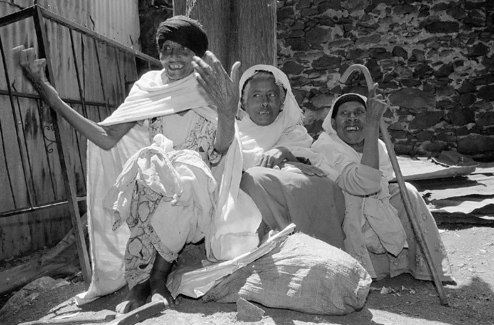 Elderly women begging for alms at a church. Addis Ababa, Ethiopia