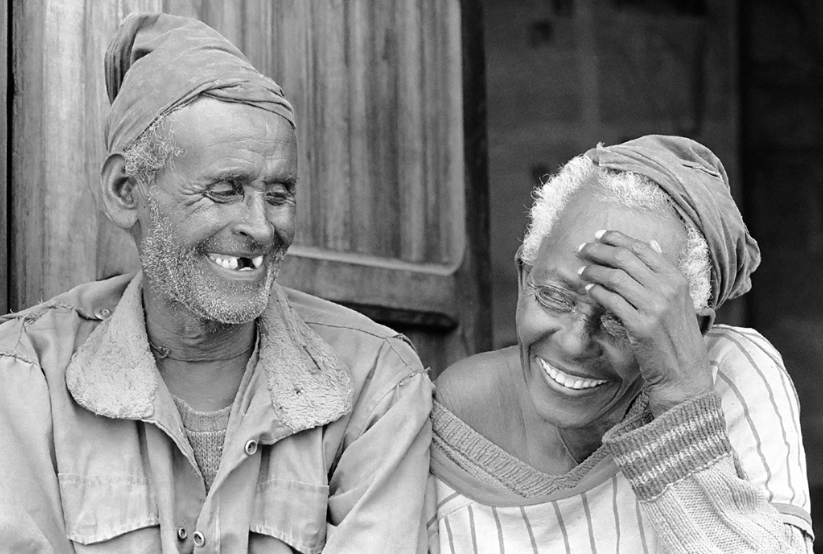 Smiley elderly farming couple. Tigray, Ethiopia