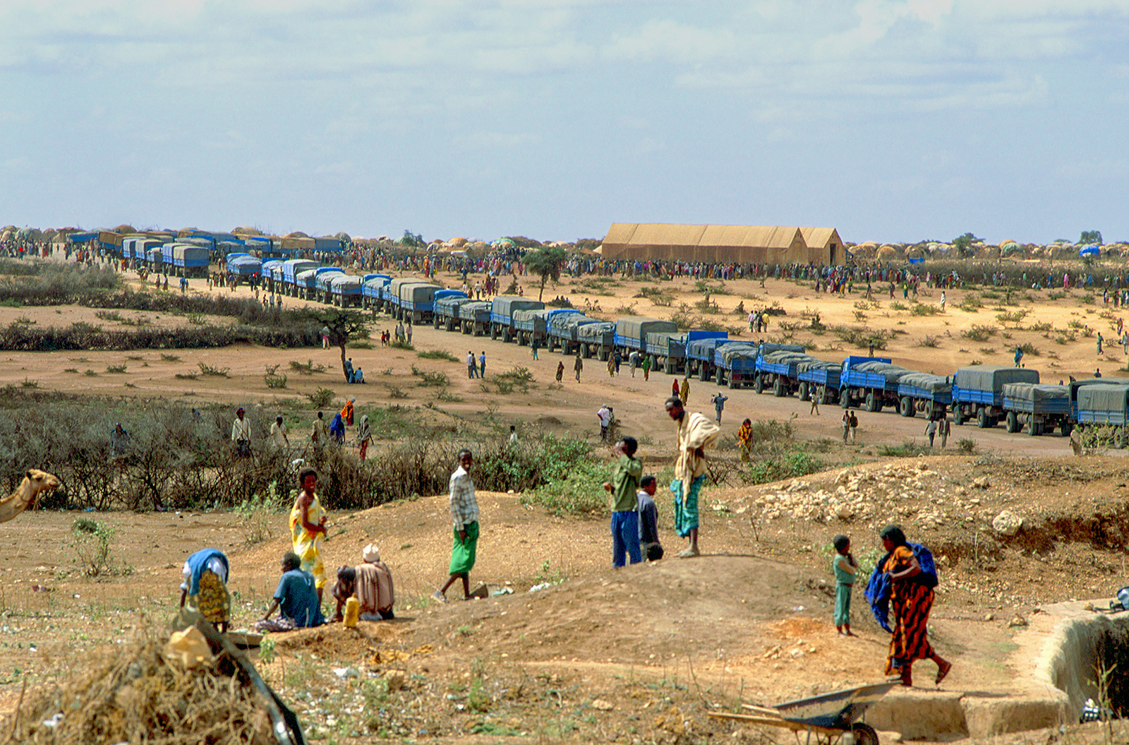 Huge UN food convoy arrives at a Somali refugee camp. Ethiopia