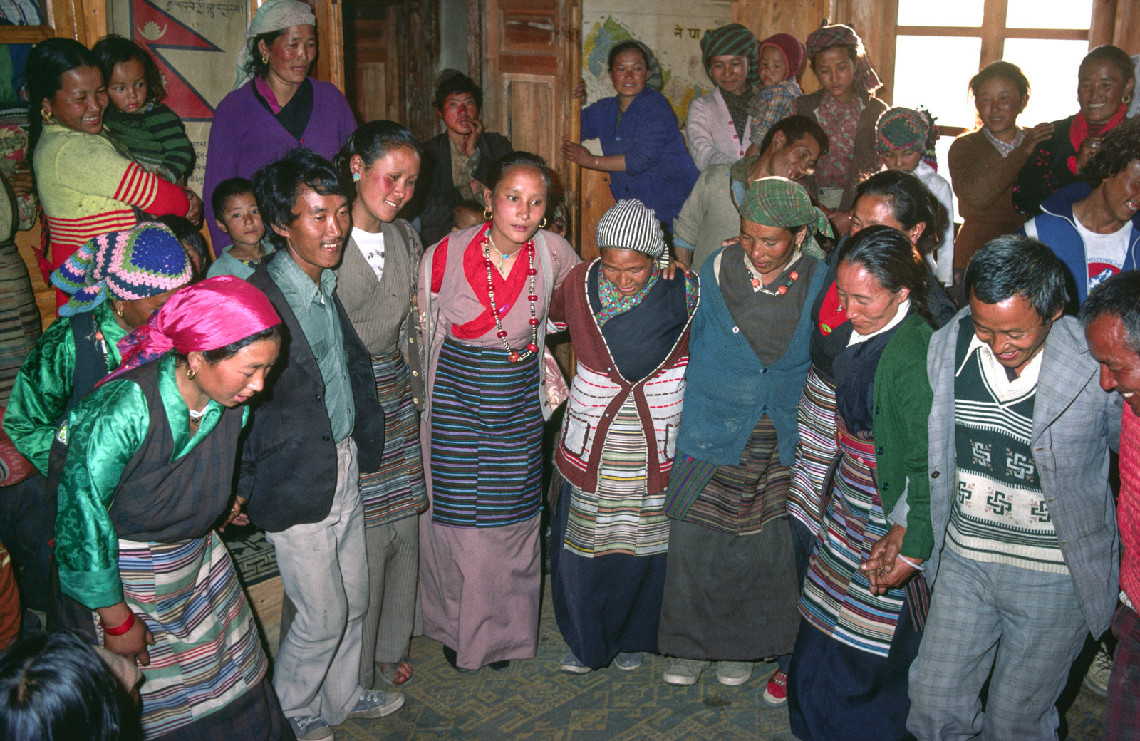 Dancing at a Sherpa wedding. Solo Khumbu. Nepal
