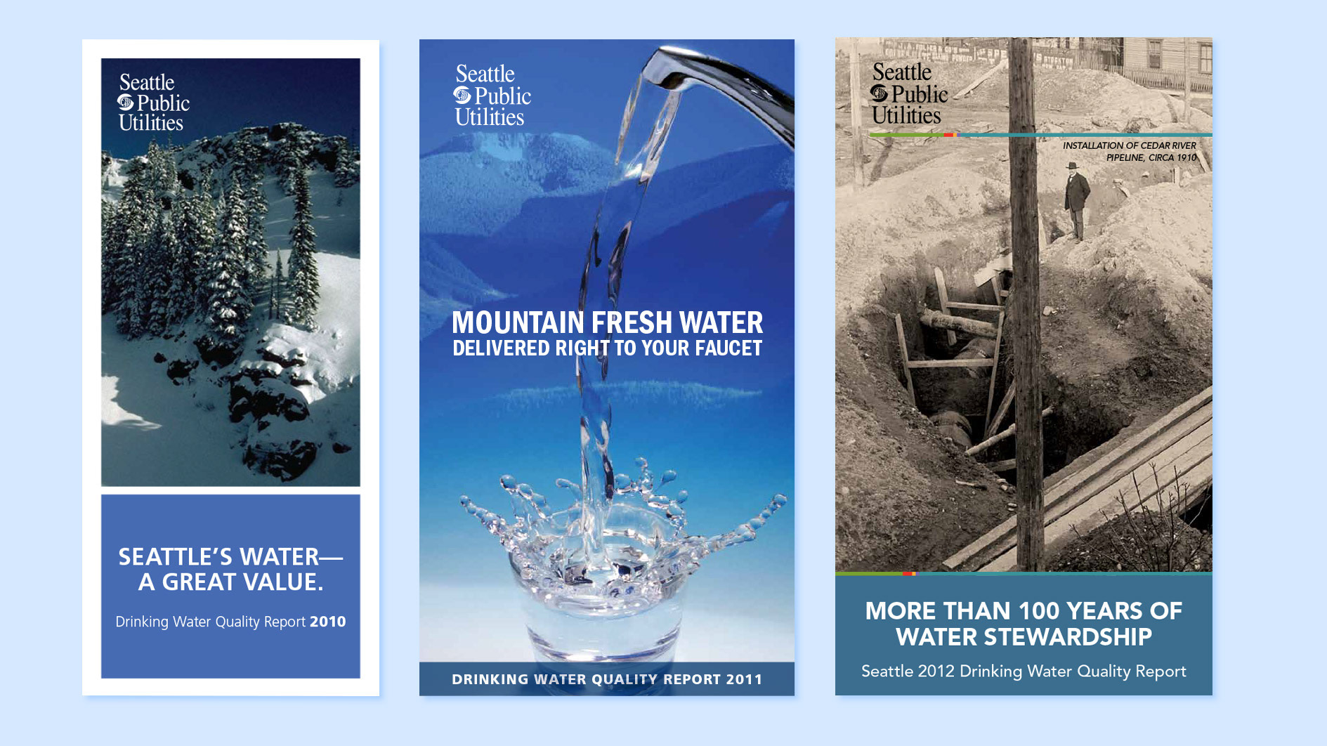 A collection of Water Quality Reports produced for Seattle Public Utilities. These were sent to over 300,000 rate-payers.