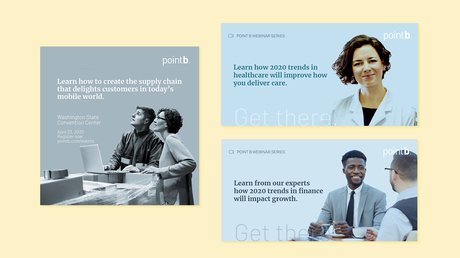 Point B 2020 Brand executions for social media marketing including event, industry, and webinar templates
