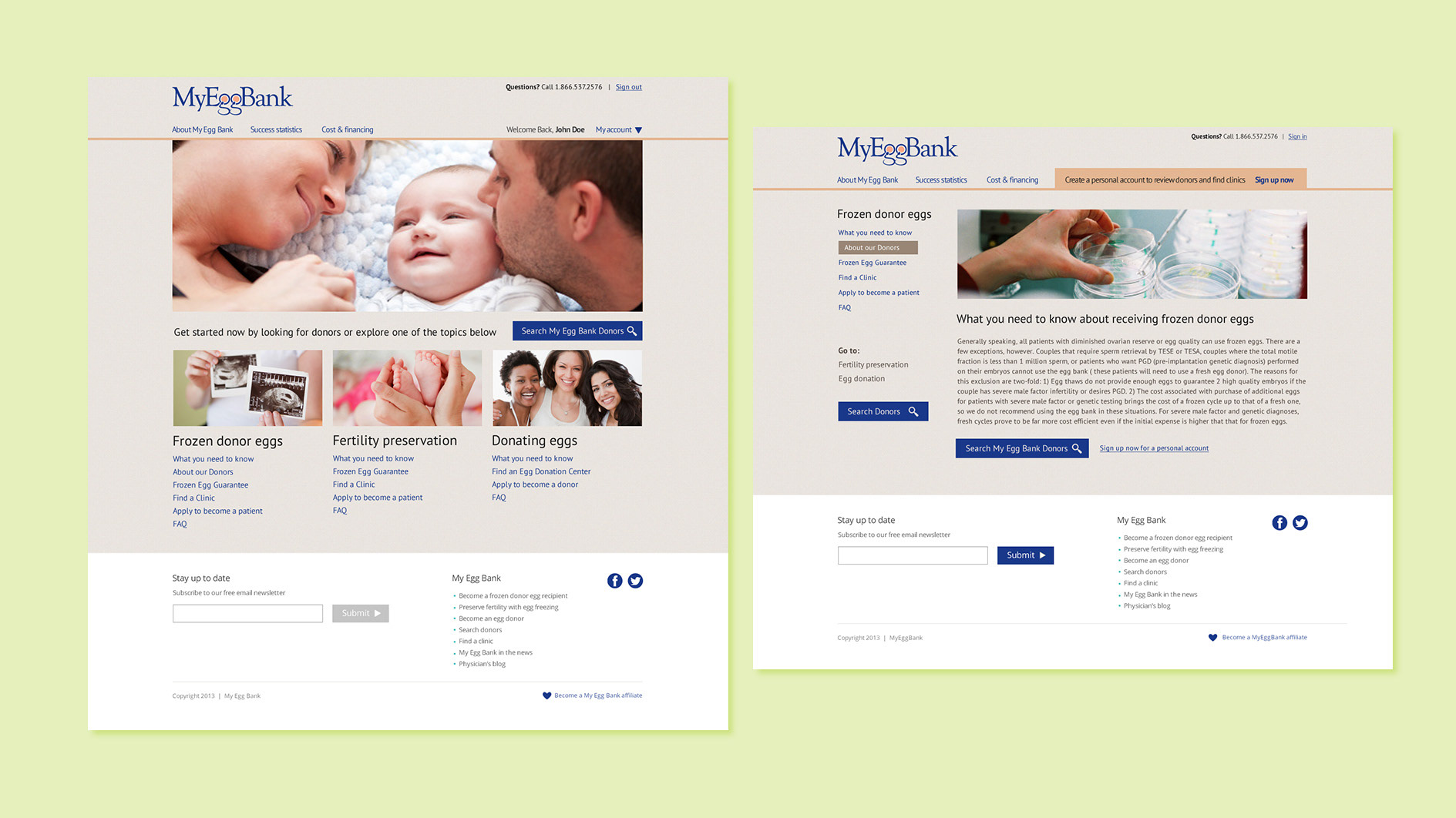 MyEggBank web site that combines marketing of services with custom donor matching solution.