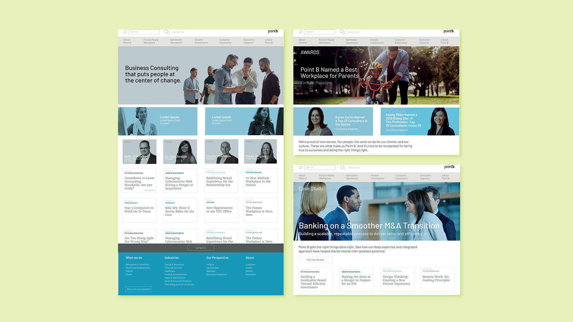 UI layouts for Point B 2020 rebranded web site.