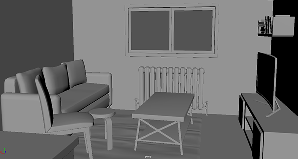WIP living room in Maya.