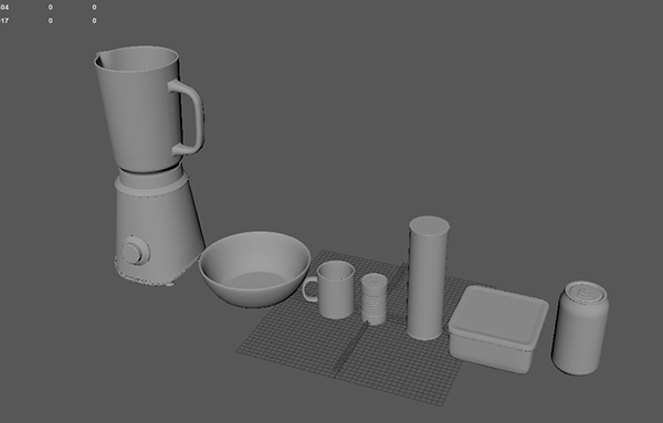 Various props in Maya.
