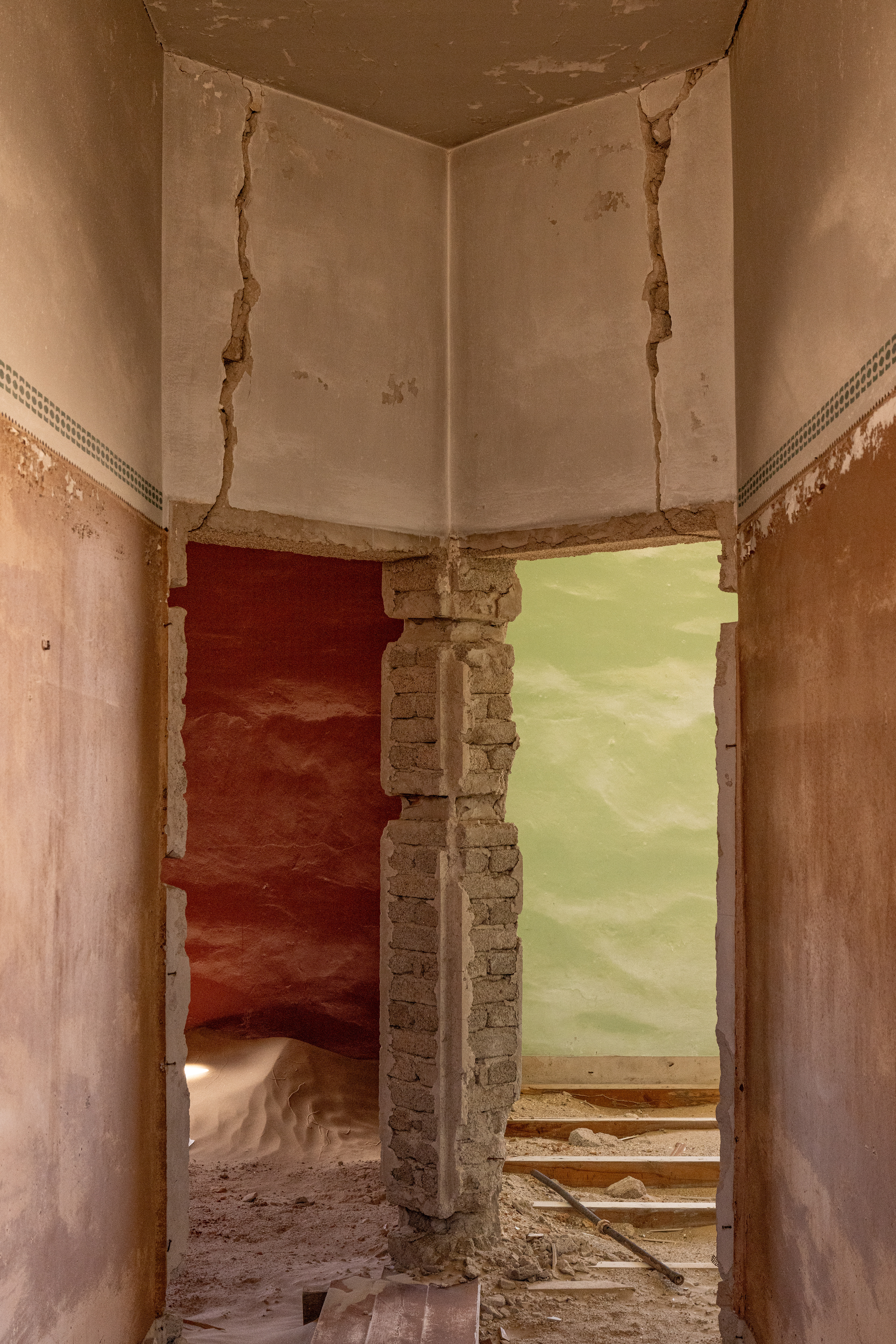 The Red Room and the Green Room - The decor of these two rooms remains remarkably vibrant after so long. Kolmanskop, Namibia.