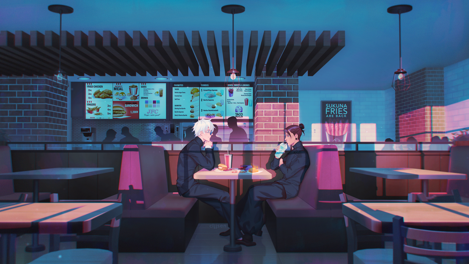 Combination JFC/Taco Realm Date (2024). 3D Blender blockout and painted in Photoshop