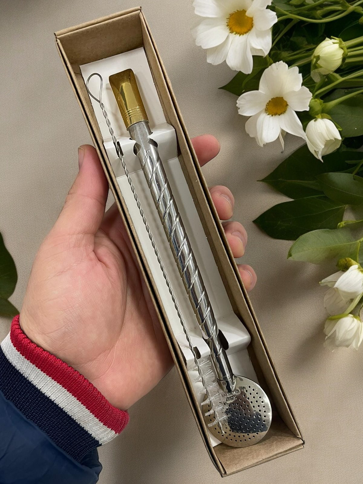 BOMBA DE INOX DESMONTÁVEL FOLHADO A OURO TRANÇADA