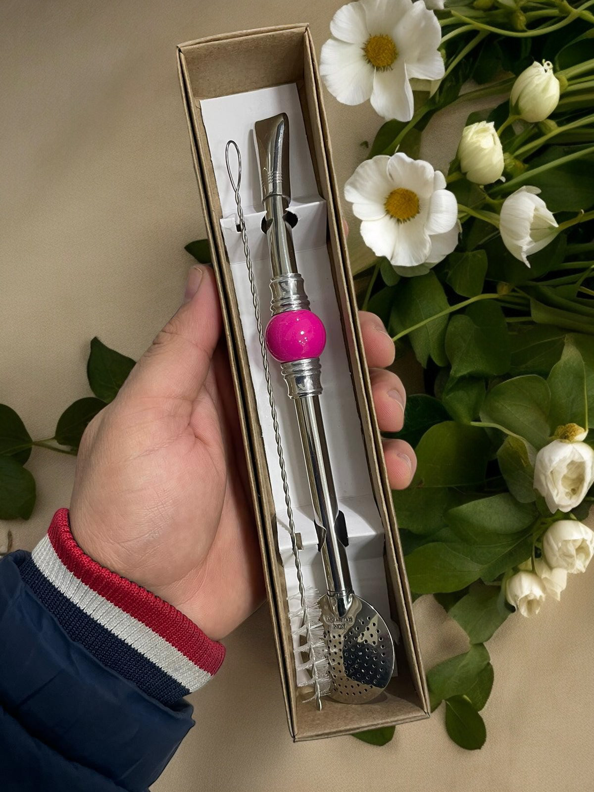 BOMBA DE INOX DESMONTÁVEL PEDRA BOLINHA ROSA