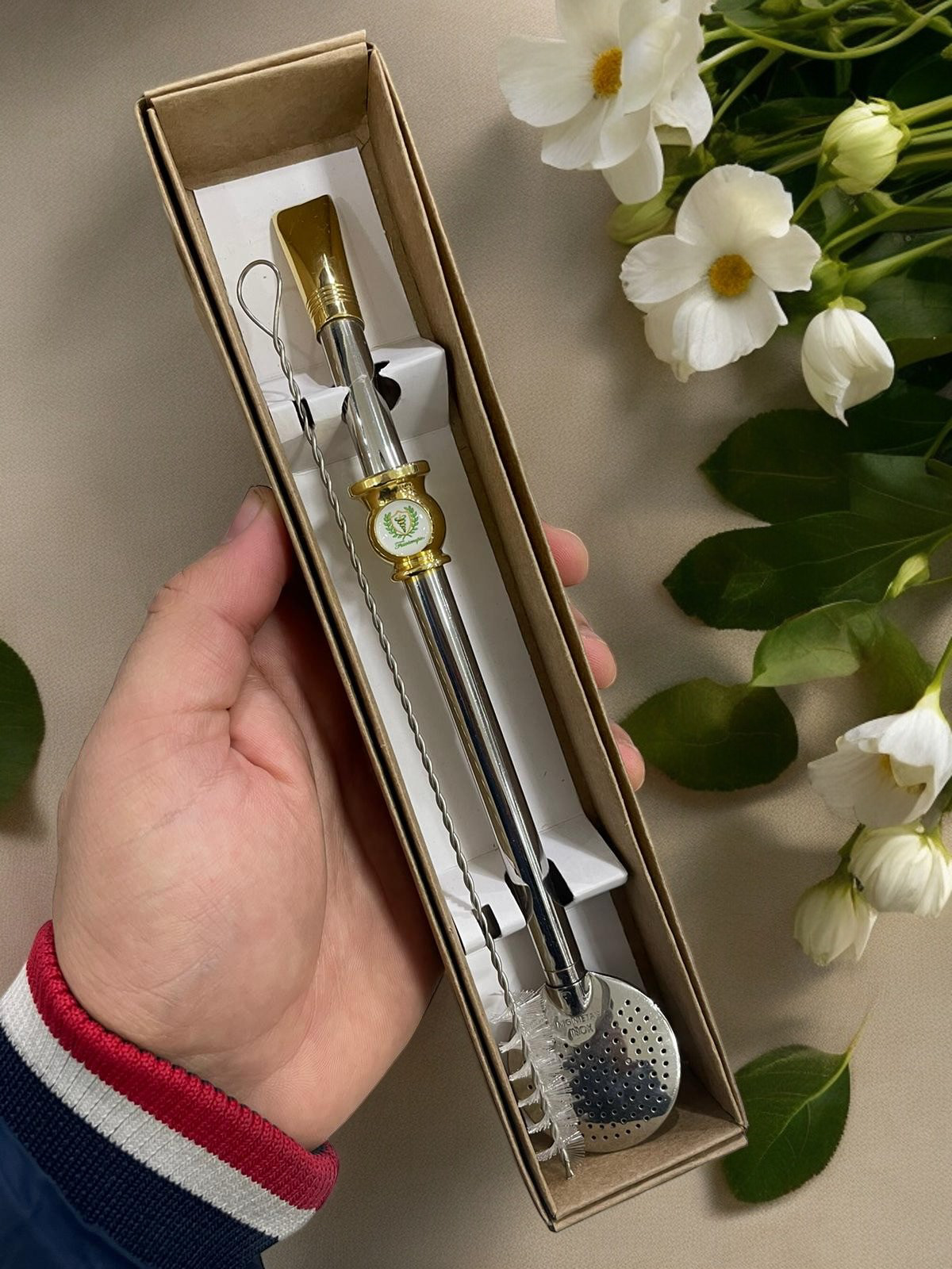 BOMBA DE INOX DESMONTÁVEL FOLHADO A OURO PERSONALIZADA COM RESINA