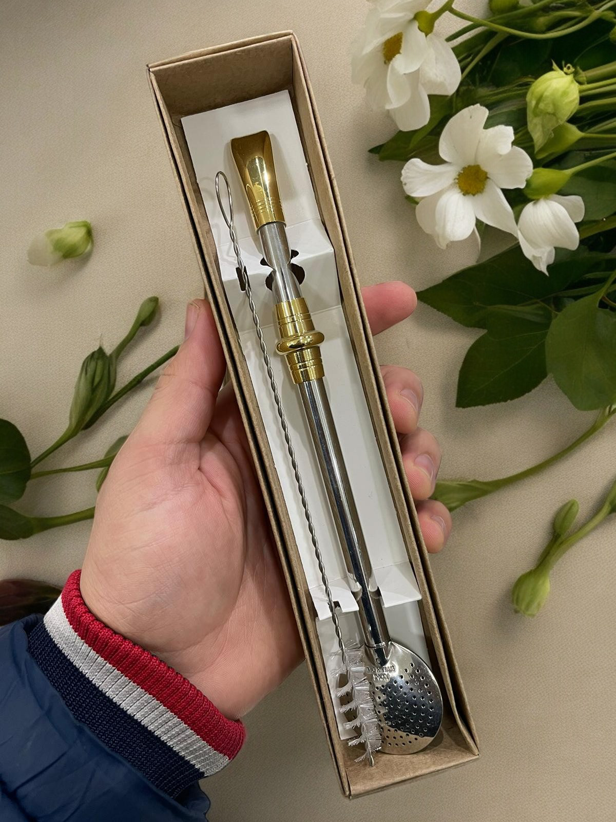 BOMBA DE INOX DESMONTÁVEL FOLHADO A OURO ELO DOURADO